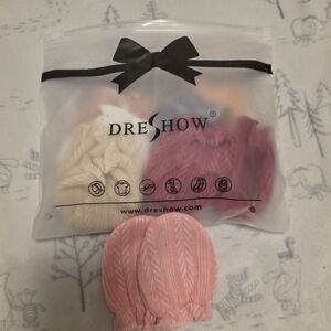 DreShow Pink & Cream Newborn Mitten Set